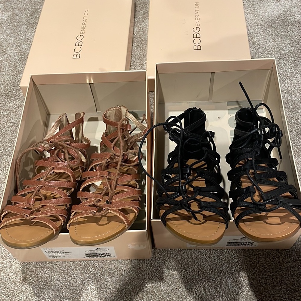 BCBG size 6 gladiator sandals fits like 6.5 brown & black pair black never worn